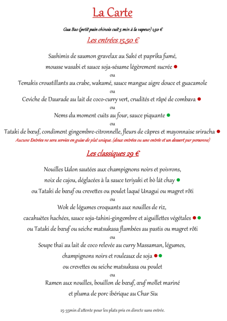 Carte de plats à composer et desserts à emporter ou livraison sur Antibes