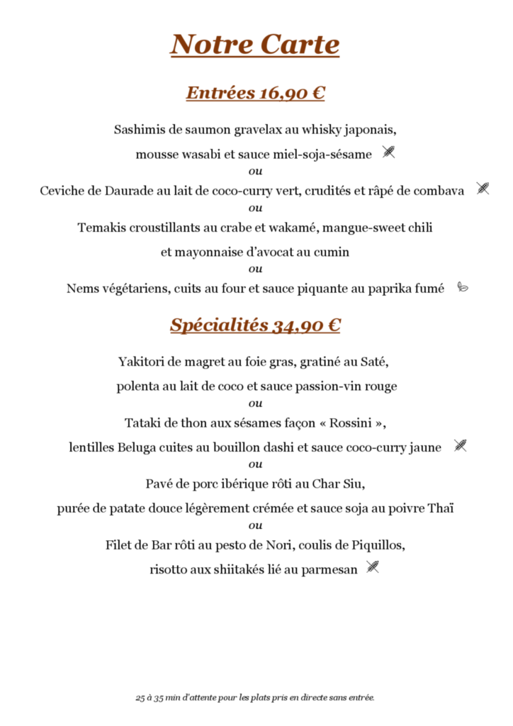Les spécialités et plats à composer