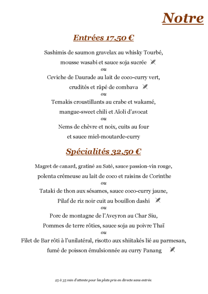 Les spécialités et plats à composer